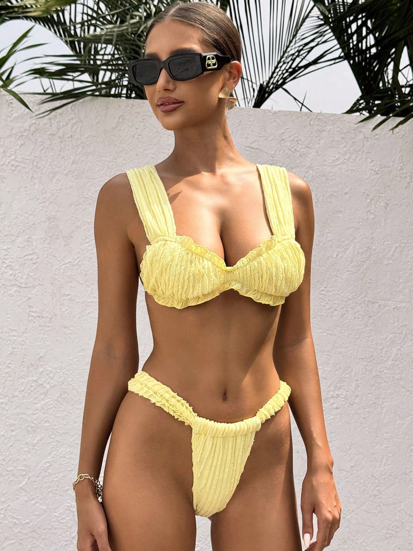 Yellow Crinkle Bikini Set – Retro Luxe Swim | Viktoriya Milano