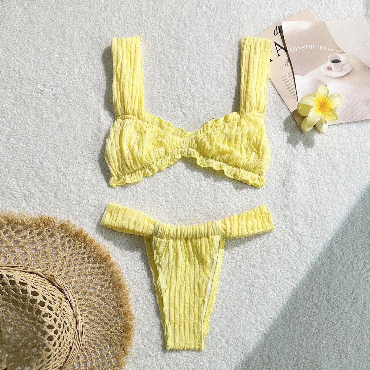 Yellow Crinkle Bikini Set – Retro Luxe Swim | Viktoriya Milano